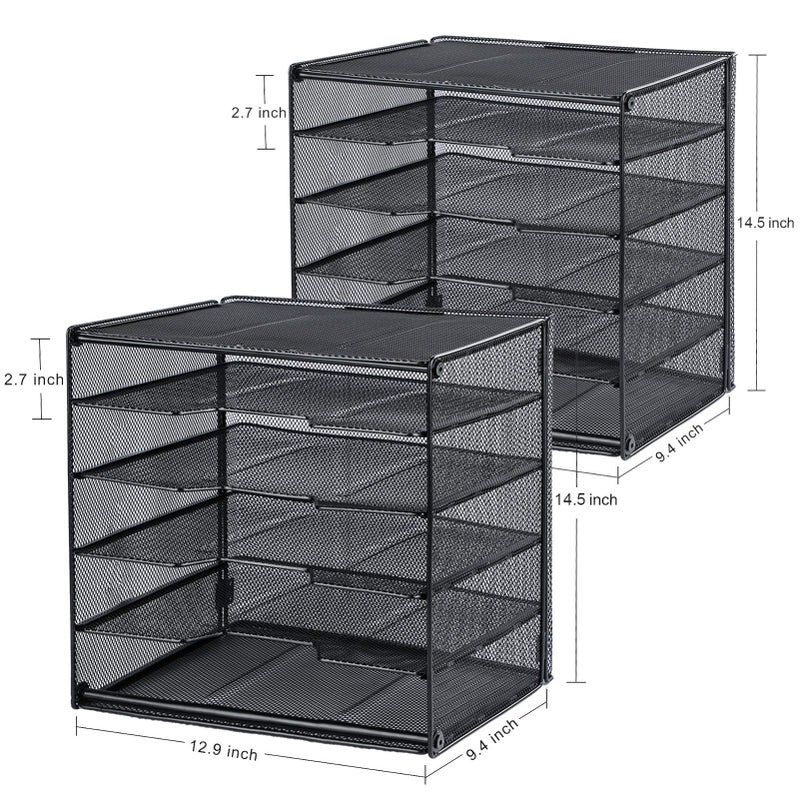 Samstar 2 Pack Paper Letter Tray, Mesh Desk File Organizer with 5 Tier Shelf and Sorter, Black - Image 3